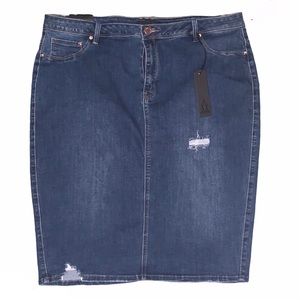 LaLa Anthony Distressed High Waisted Denim Skirt
